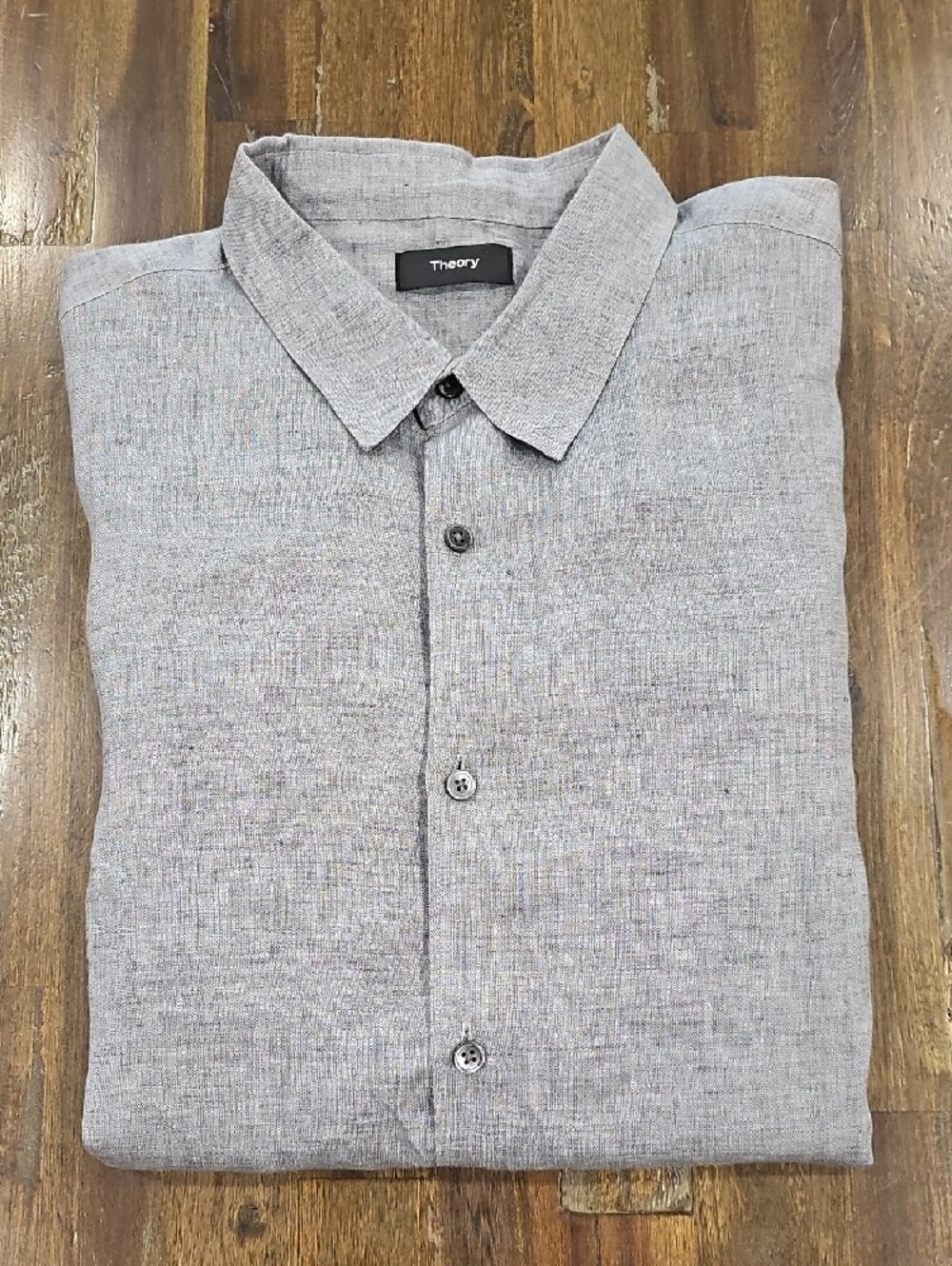 Theory Men's Light Gray Linen Button-Front Shirt
